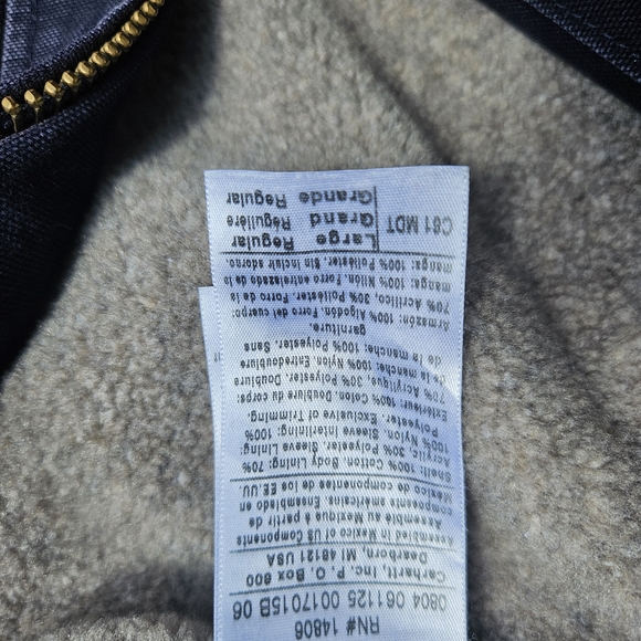 Carhartt Mens Navy Blue Lined Jacket W/detachable Hood Sz L - Picture 2 of 3